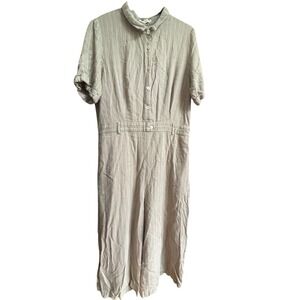Roolee Linen Blend Beige Tan Short Sleeve Wide Leg Jumpsuit XL